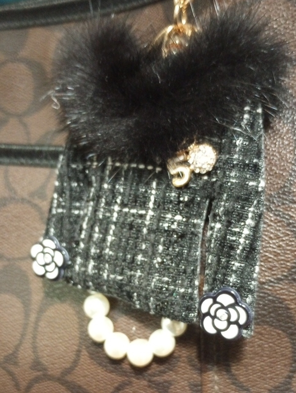 Tweed Bag Charm With Pearls - Picture 13 of 15